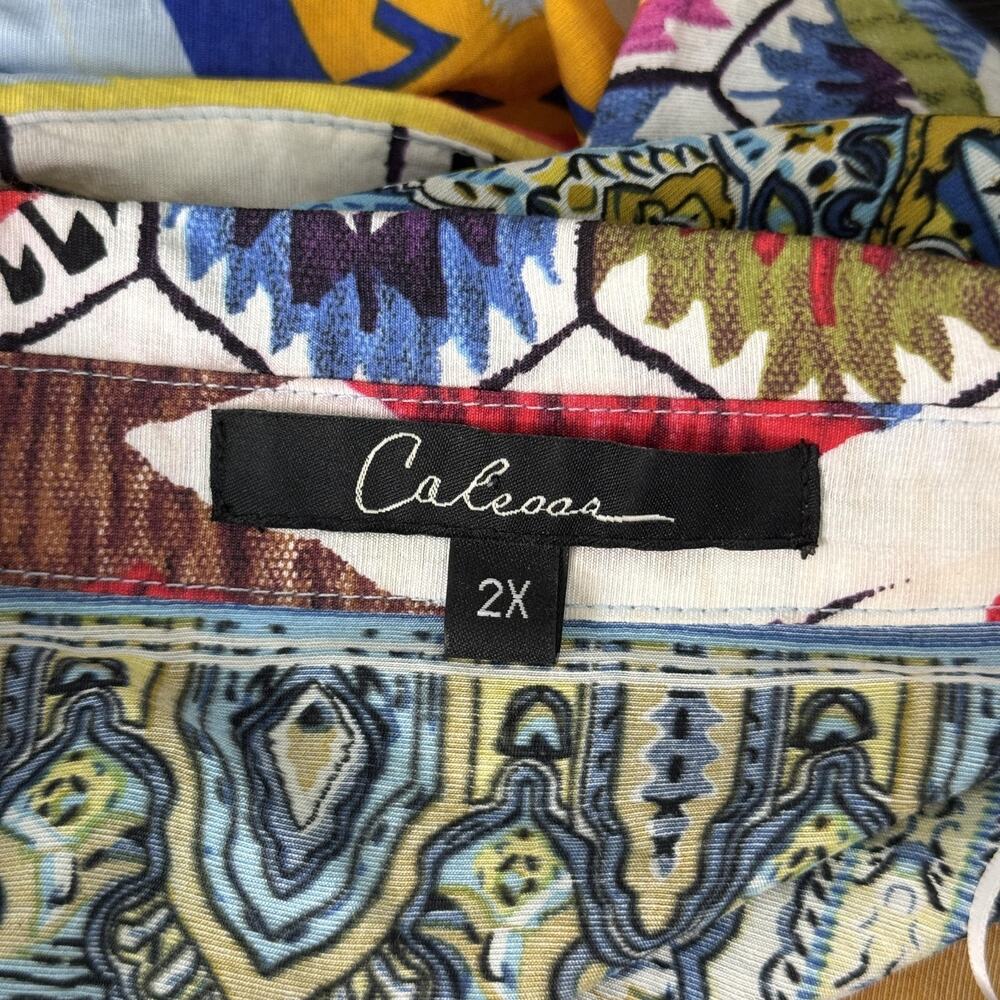 Calessa Top Womens 2X Geometric Button Front Boho Tunic Blouse Tribal Multicolor - Picture 3 of 11